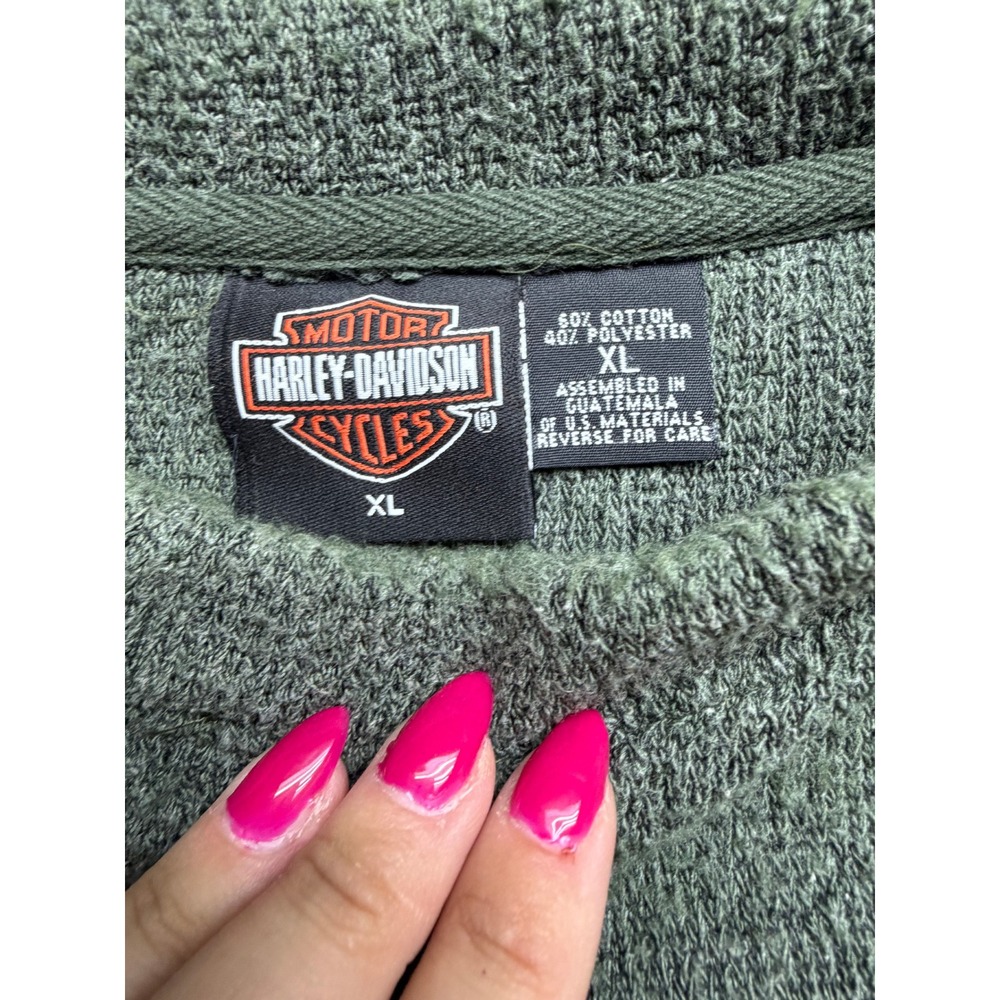 Vintage Harley Davidson Mens XL Green Textured Knit Long Sleeve Pullover Shirt - Picture 2 of 6